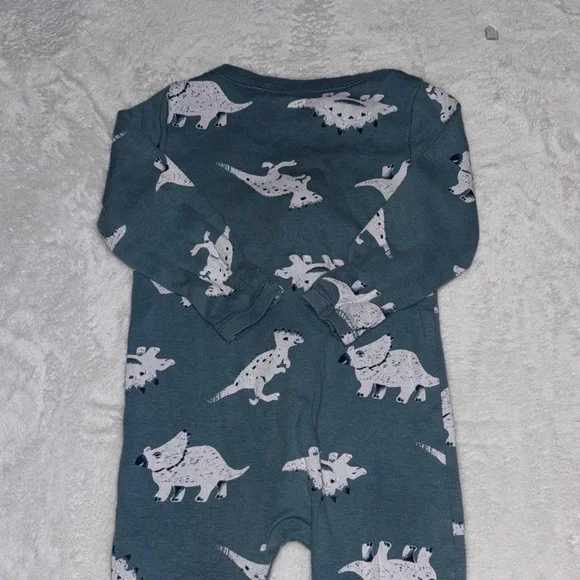 (2 for $10) carters Dinosaur Print Kids One Piece - Blue footie / sleeper - Picture 7 of 8